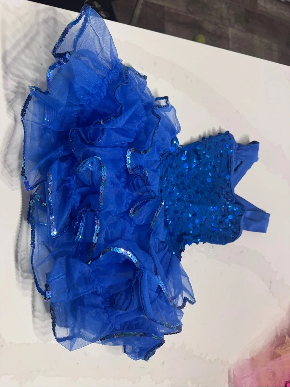 Blue Sequin Ruffled Kids Costume Dress
